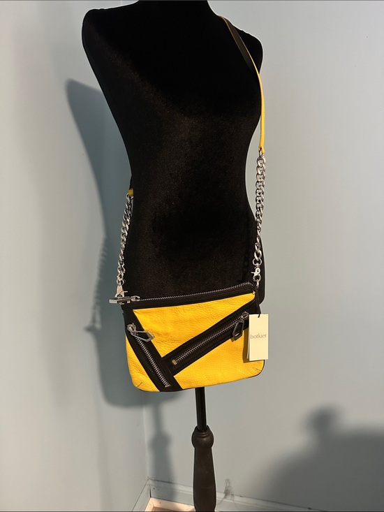 Botkier Handbags - Botkier Yellow Leather Crossbody Bag with Silver Chain Accent